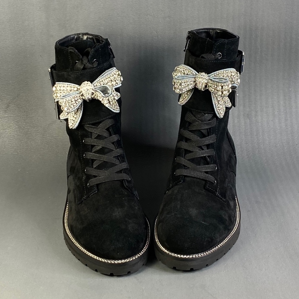 Kurt Geiger Sutton Rhinestone Embellished Suede Combat Boot  womens size  8